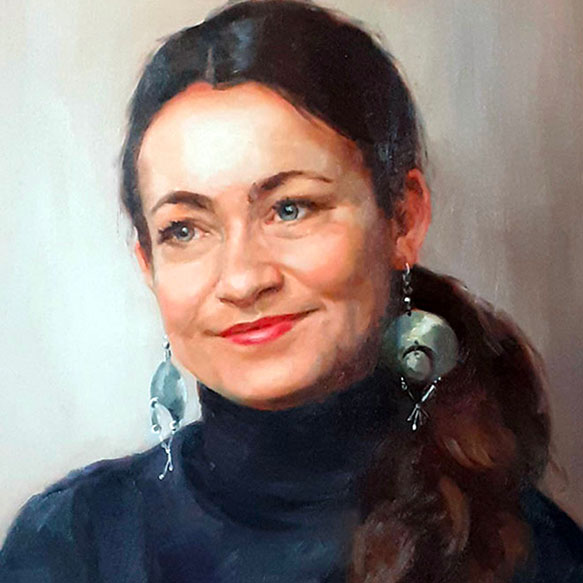 portrait artist painting of dark haired lady