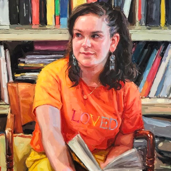 portrait artist painting of girl in t-shirt